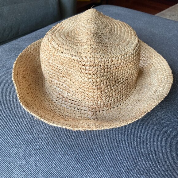 J Crew Raffia Bucket Hat Natural Straw Beach Vacation Island Cruise Women's S/M - Picture 2 of 6